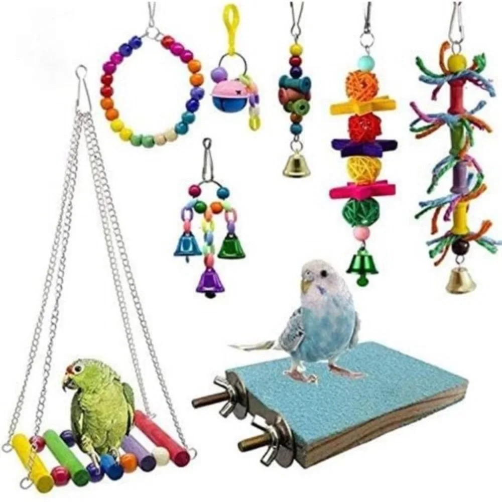 8 Packs Bird Swing Chewing Toys- Parrot Hammock Bell Toys Suitable for Parakeets